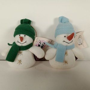 2 Pacifix Snowman 5" Mini Plush Christmas Tree Ornaments: Blue and Green Hats
